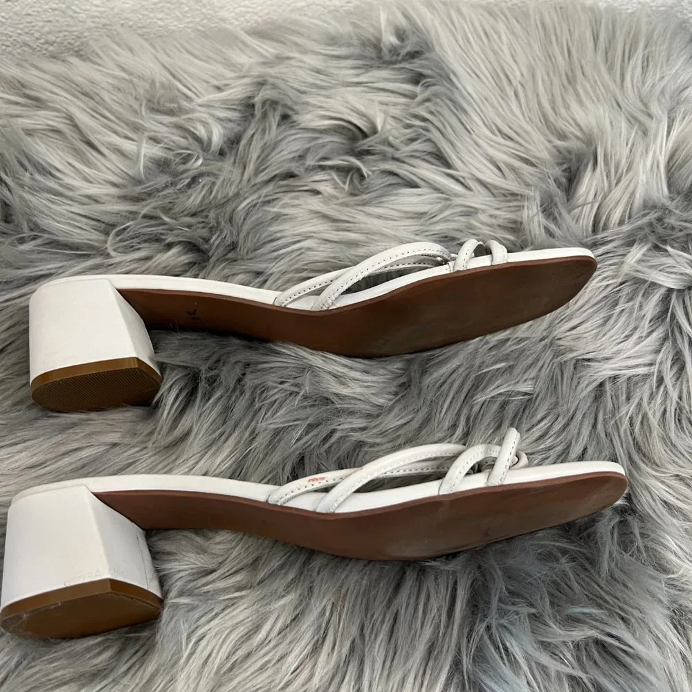 Free People‎ Petra Leather Knot Block Heel Slide Gray-White Sandals Size 9-9.5
